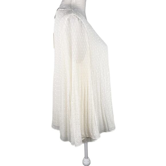 Max Studio Top Ivory Large Pleated Sheer Sleeves Lined Bodice New - Picture 12 of 13